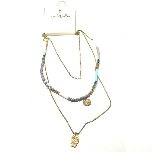 Charlie Paige Triple Strand Necklace in Turquoise and gold tones. - Picture 1 of 2